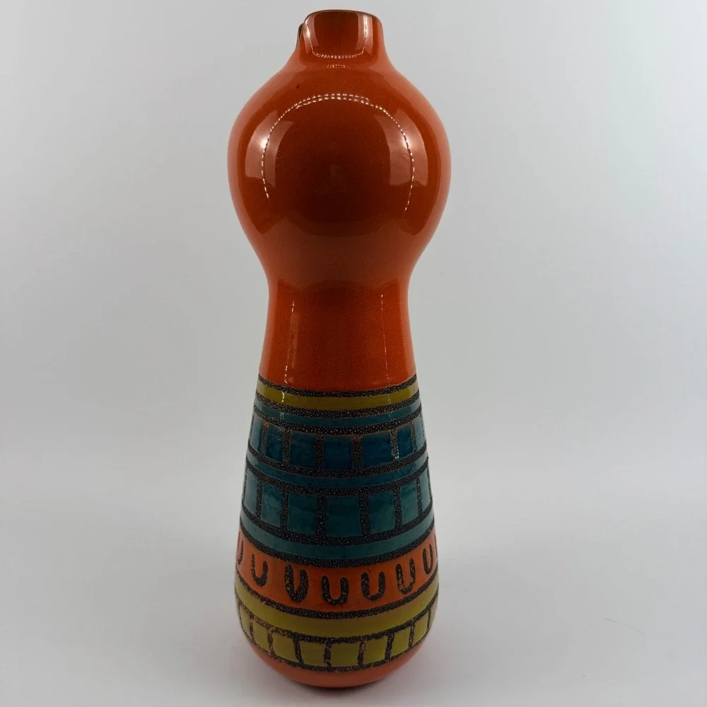 Global Views Italian Pottery Vase Orange Geometric Art Pottery 16 Inch‎